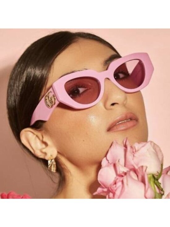 Gucci GG1421S 004 Sunglasses Pink Geometric Frame, Pink Magenta Lenses main image 6
